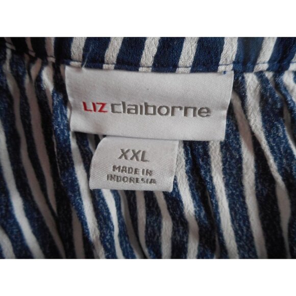 Liz Claiborne Size XXL sleeveless button front blue white striped top blouse - Picture 2 of 5